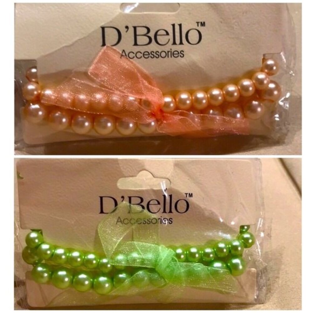 D'Bello Faux Pearl Beaded Necklace Coral Orange Green